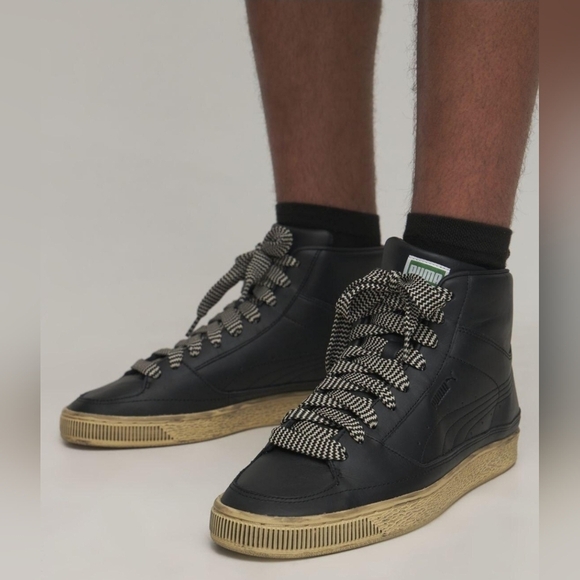 Puma x Rhuigi Suede Mid Black Tan Leather Sneaker Men’s 12 - Picture 1 of 16